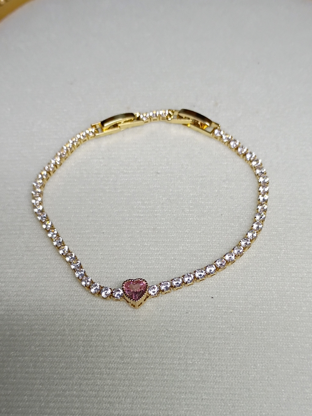New Gold Plated Tennis Bracelet with Pink Heart Center 🚨 - Picture 3 of 6